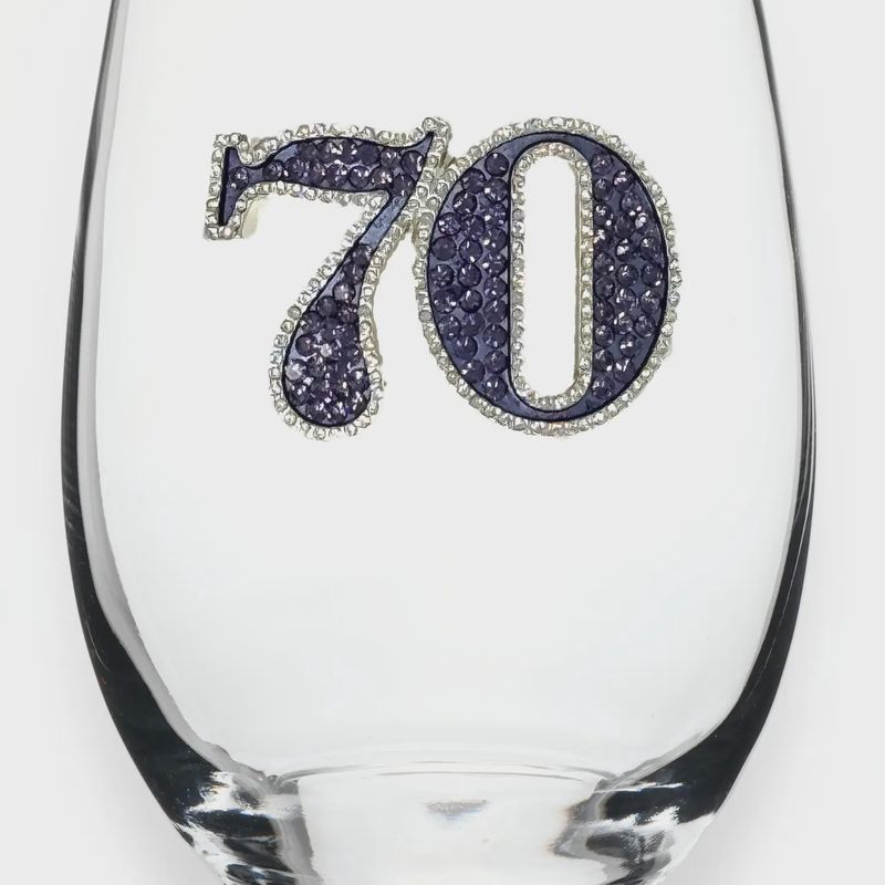 70th Birthday Stemless Wine Glass