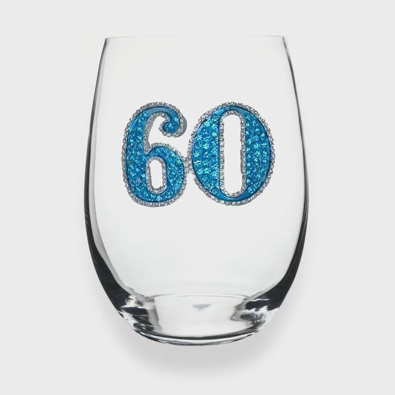 60th Birthday Jeweled Stemless Wine Glass