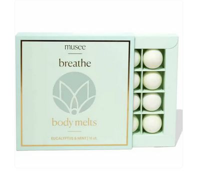 Musee Breathe Bath and Body Oil Melts product displayed against a neutral studio background.