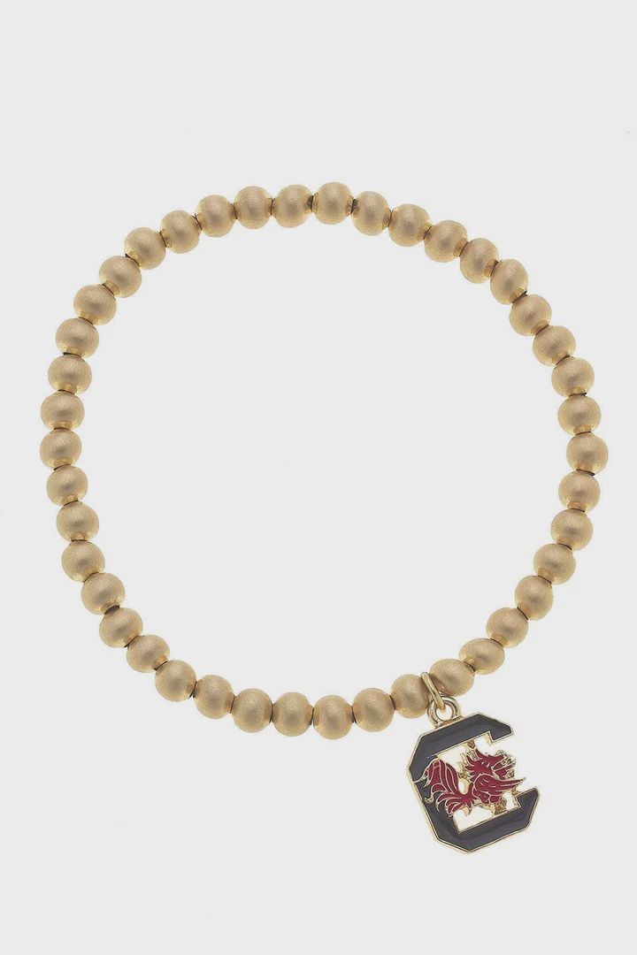 Canvas Ball Bead Stretch Bracelet Satin Gold, Description: South Carolina