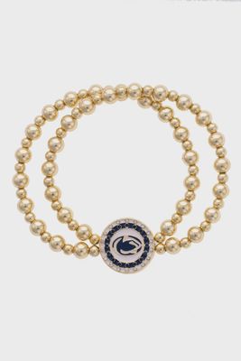 Canvas Pavé Disc 2-Row Gold Bead Stretch Bracelet NCAA