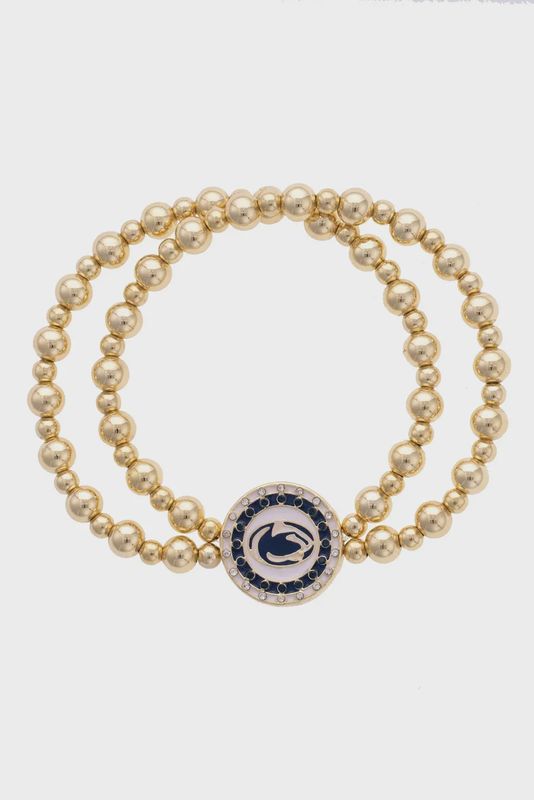 Collegiate Pave Disc 2-Row Ball Bead Stretch Bracelet