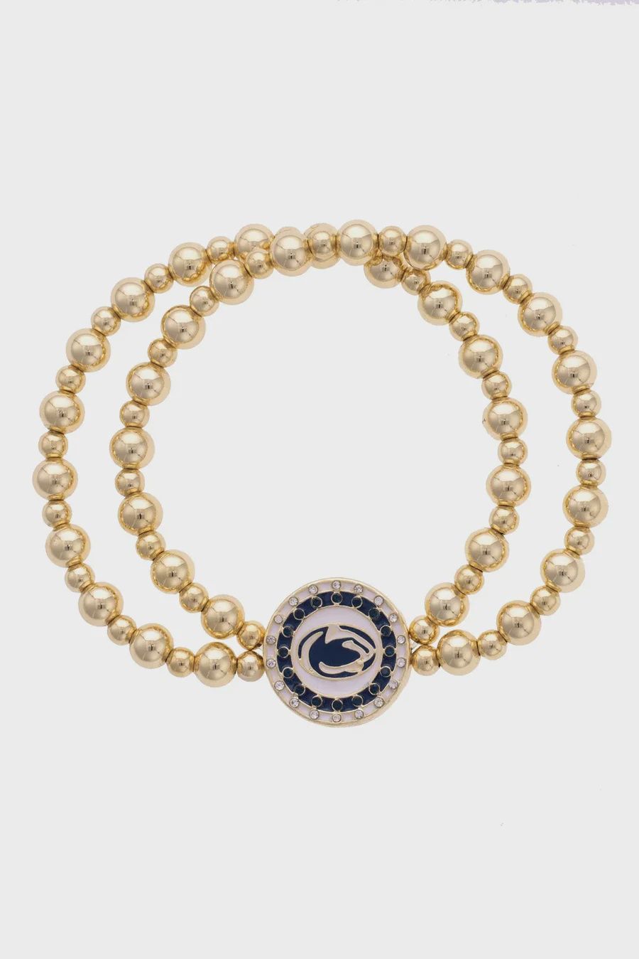 Canvas Pavé Disc 2-Row Gold Bead Stretch Bracelet NCAA, Description: Penn State