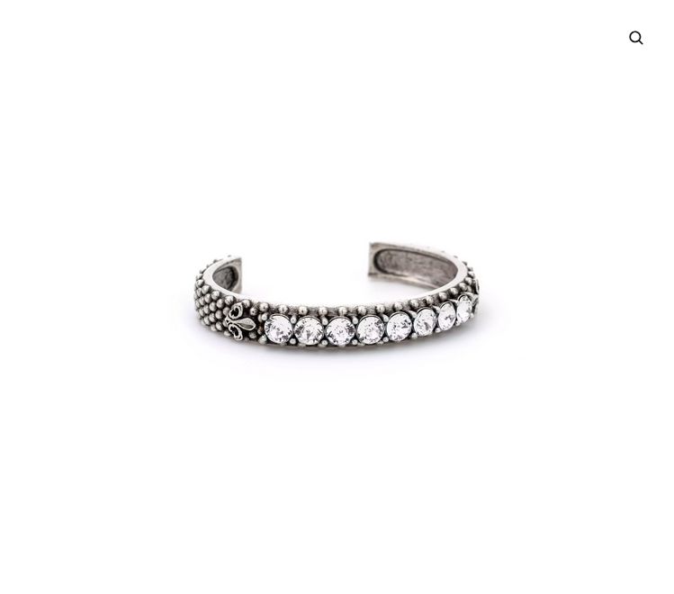 French Kande Austrian Crystal Bangle Bracelet – Sterling Silver Plated Adjustable Swarovski Crystal Cuff, Colour: Silver
