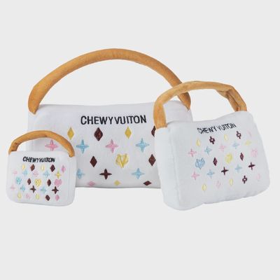 Haute Diggity Dog Chewy Vuiton White Squeaky Plush Purse Dog Toy