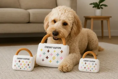 Haute Diggity Dog Chewy Vuiton White Squeaky Plush Purse Dog Toy