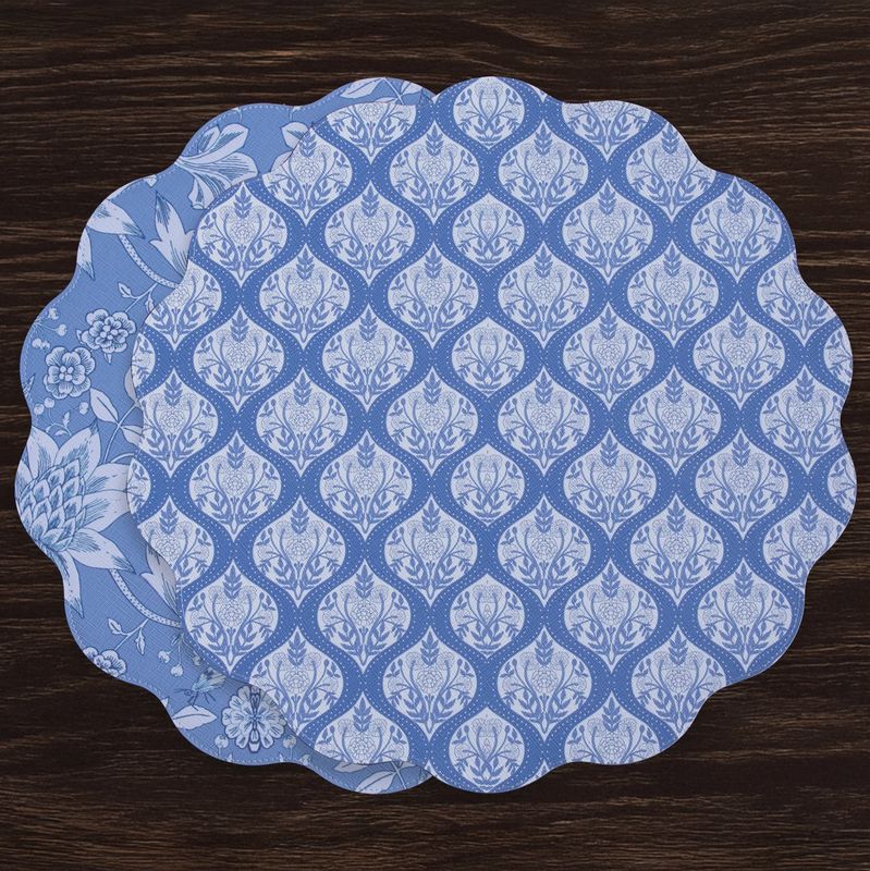 VIDA Blue Hydrangea &amp; Floral Reversible Round Placemats Set of 4 (Blue &amp; White)