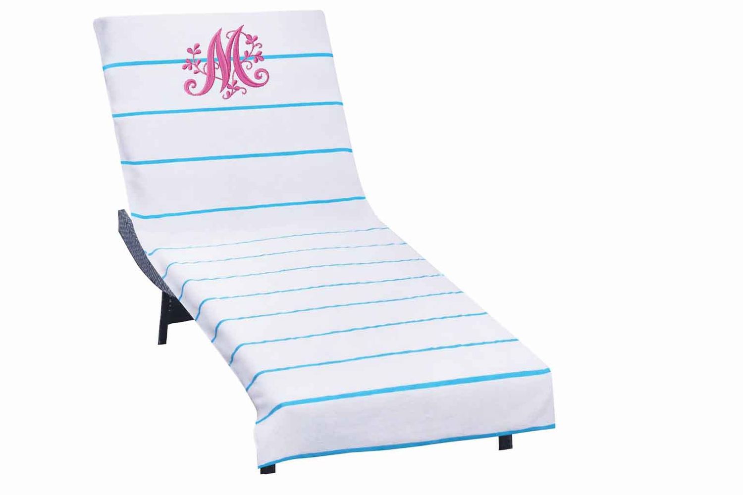 82x32 Personalized Beach Towel w/ Flap, Colour: Aqua Stripe
