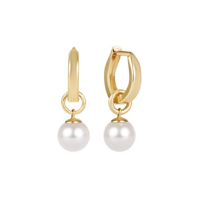Huggie Gold 0.5" Hoop - Classic Pearl 8mm Charm