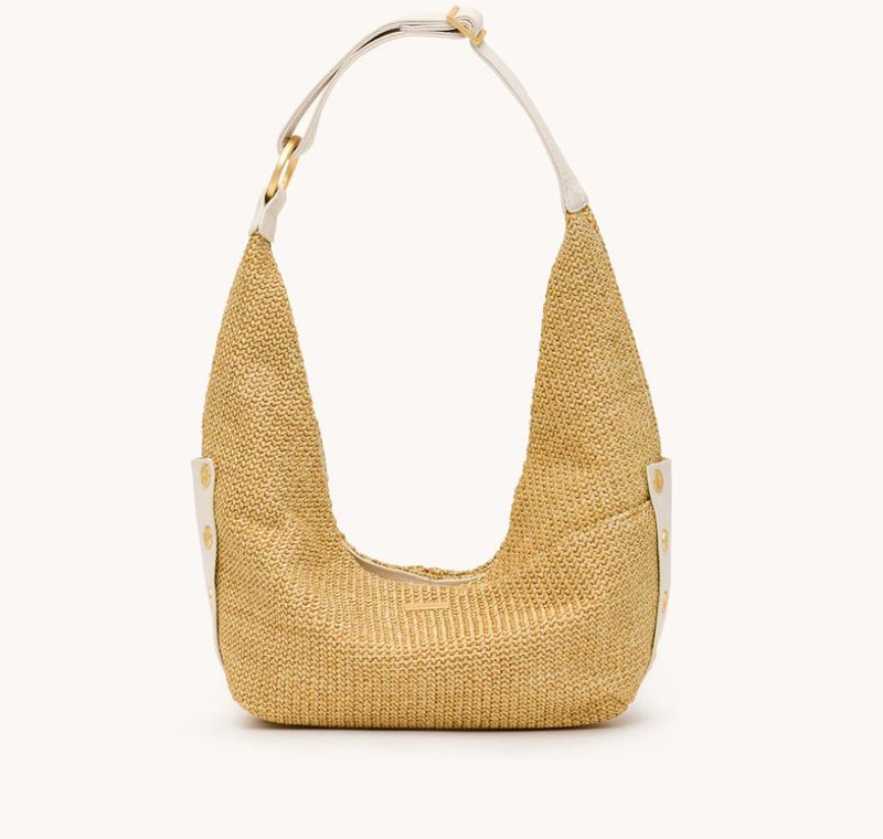 Tom Zip Med - Calla Lily White Raffia/Brushed Gold Hammered