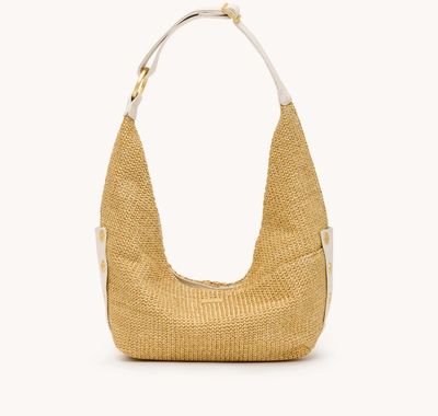 Tom Zip Med Hobo Bag Calla Lily White Raffia Brushed Gold