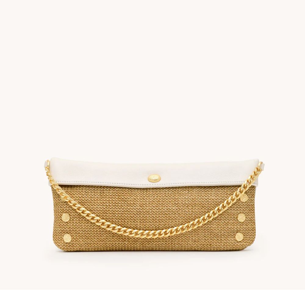 Invitation Clutch - Calla Lily White Raffia/Brushed Gold Hammered