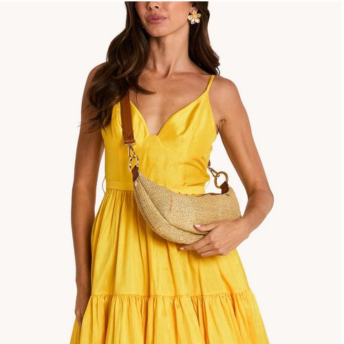 HAMMITT Erica Small Croissant Bag Cocoa Raffia &amp; Gold Hardware