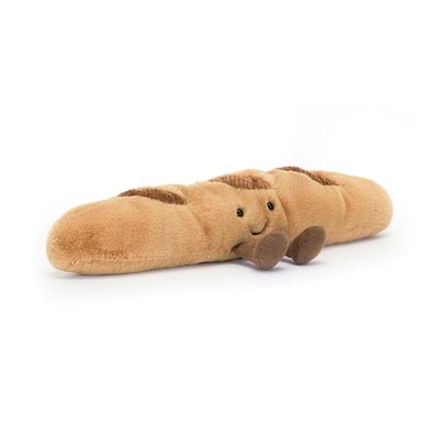 Jellycat Amuseables Baguette plush toy with cream-colored fabric body and embroidered details on a white background