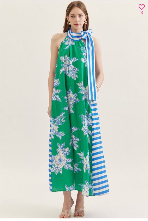 Botanical Print Sleeveless Midi Dress