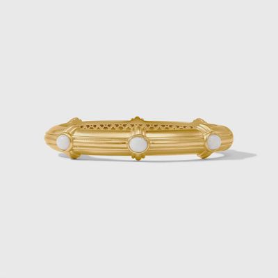 Julie Vos Portofino bangle in jade with 24-karat gold plating and spring hinge closure, shown against a neutral studio background