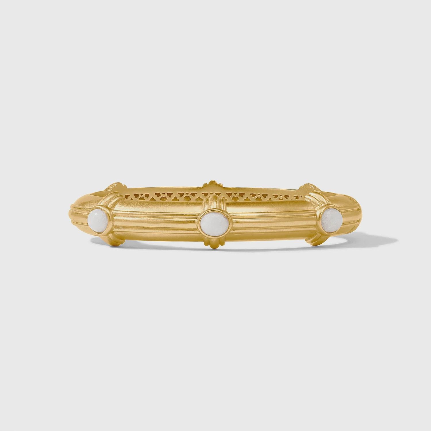 Julie Vos Portofino Jade 24K Gold Plate Spring Hinge Bangle, Colour: White Jade