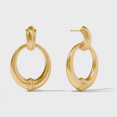 Julie Vos Portofino doorknocker earrings in 24k gold plate with post backing, displayed against a neutral studio background