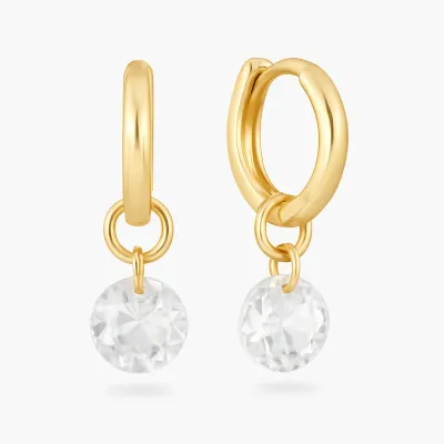 eNewton Huggie Gold 0.5" Hoop Earrings Reflection Small Charm April