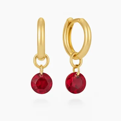 Huggie Gold 0.5" Hoop - Reflection Small Charm - 07 July