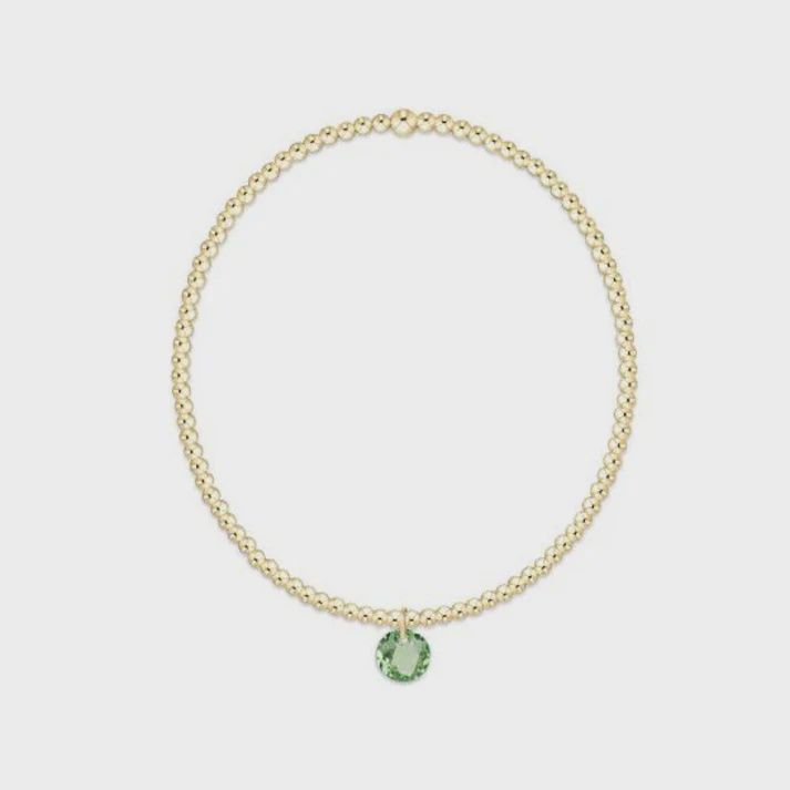 Classic Gold 2mm Bracelet - Reflection Small Charm - 08 August
