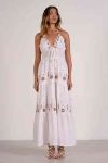 White with Brown Accents Strapless Maxi Dress