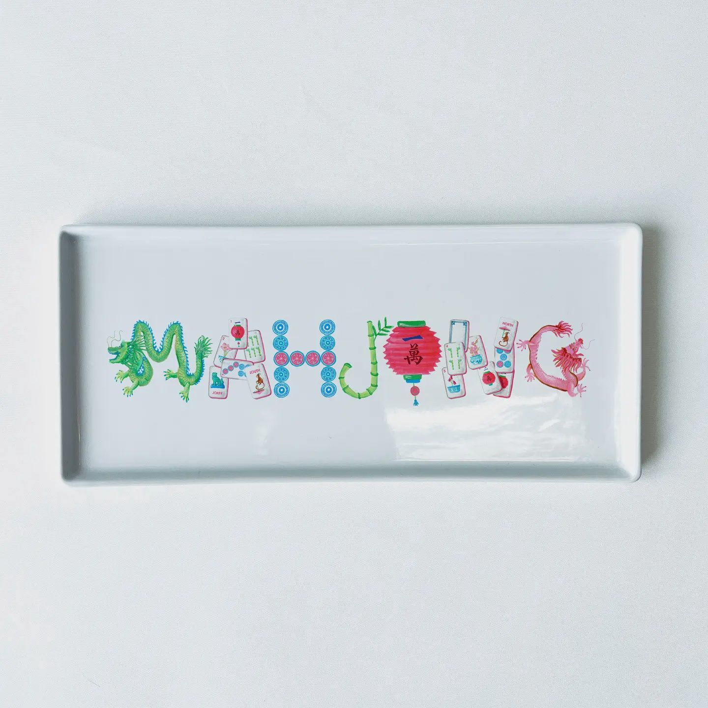 Dishique Mahjong Icons Hand-Decorated Porcelain Trinket Tray 10.5"