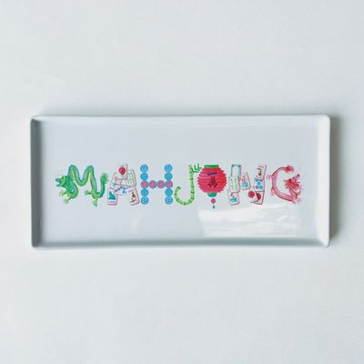 Dishique Mahjong Icons Hand-Decorated Porcelain Trinket Tray 10.5"