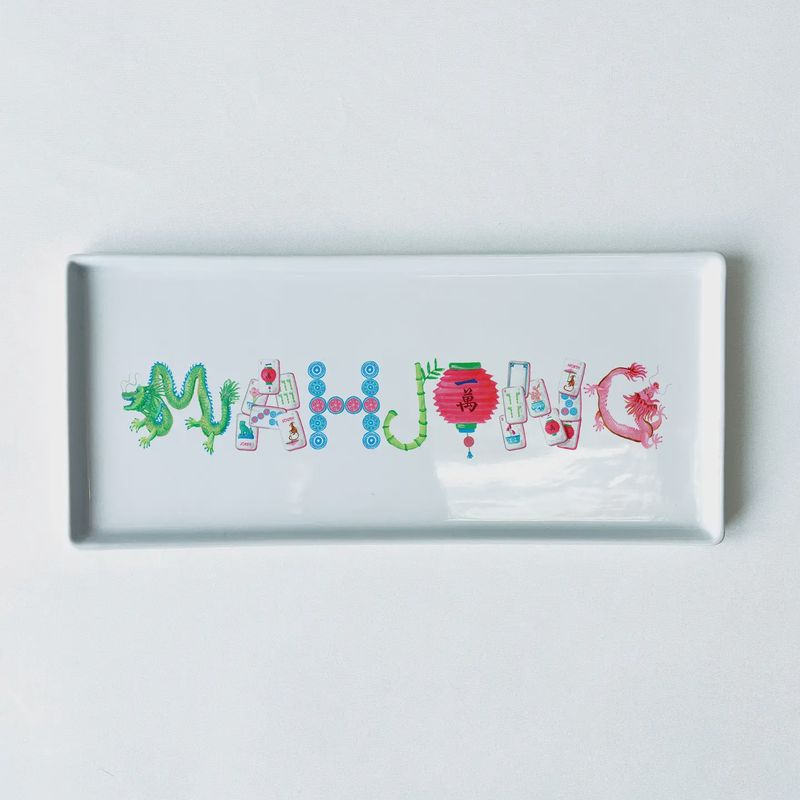 Dishique Mahjong Icons Hand-Decorated Porcelain Trinket Tray 10.5"