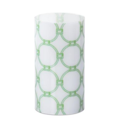 Clear glass cylinder candle slip cover displayed in a lifestyle setting, 7.75 inches tall