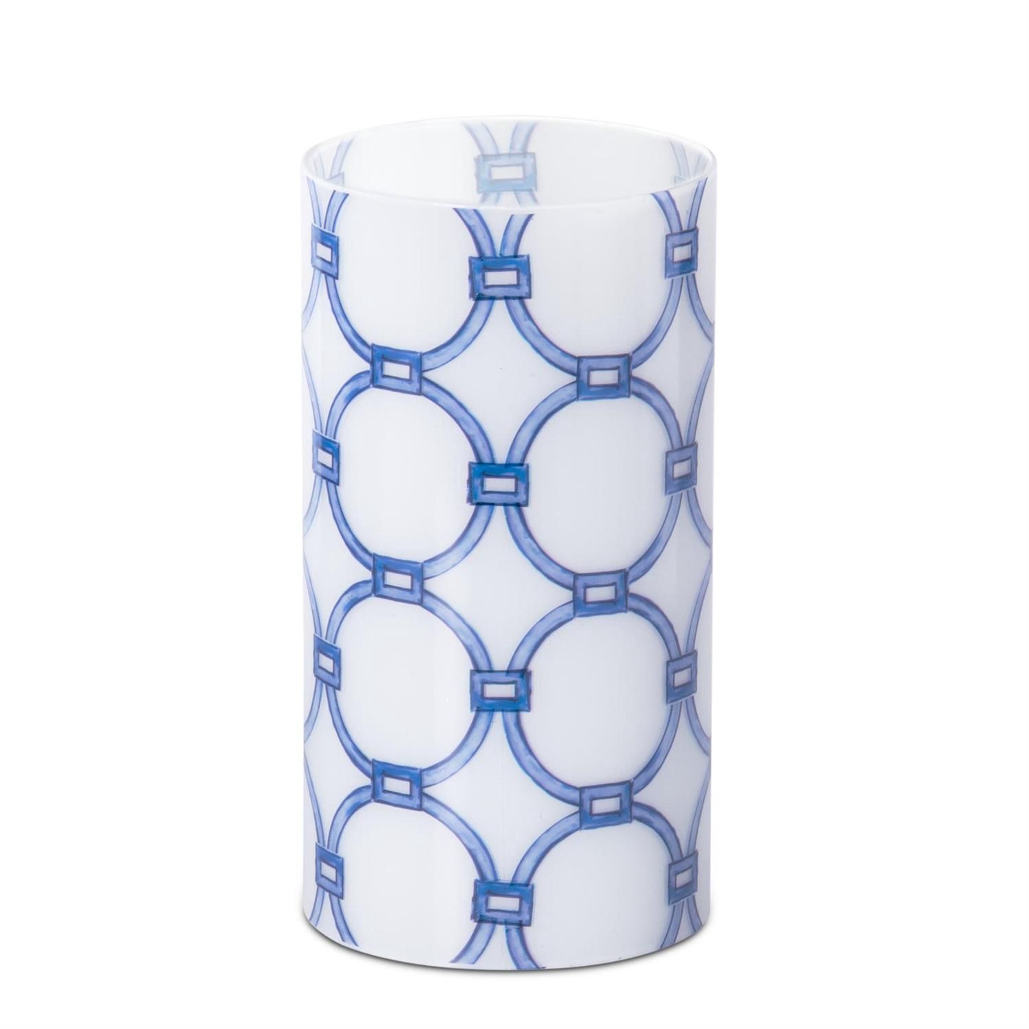 7.75 Inch Clear Glass Cylinder Candle Slip Cover, Colour: Blue &amp; White
