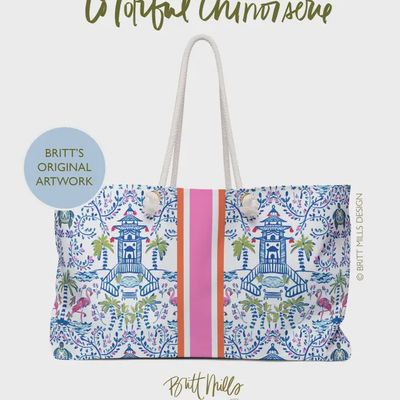Britt Mills Mahjong Tote Bag | Game Set Carrier with Rope Handles