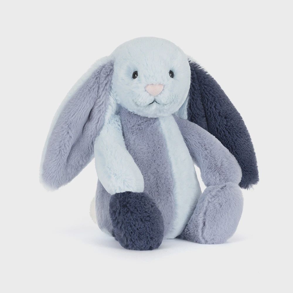 Jellycat Puddlesea Bunny plush toy with soft cream and blue coloring, displayed against a neutral background in studio lighting