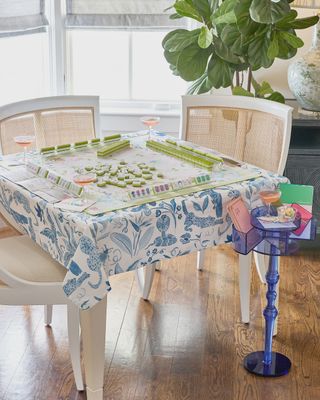 Oh My Mahjong Blue Amazon Instructional Tablecloth 56x56