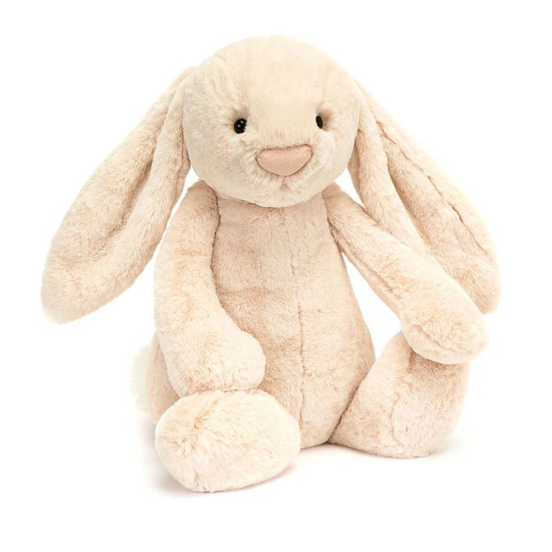 Jellycat Bashful Luxe Bunny in Willow, a large cream and sage green soft plush toy with floppy ears, displayed against a neutral background.