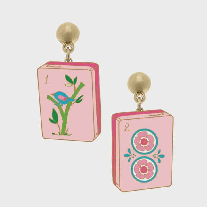 Mahjong Tile Earrings in Light Pink