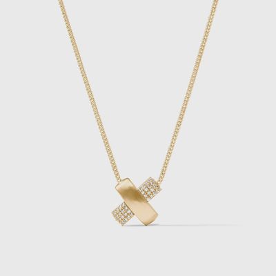 Julie Vos Catalina pavé bar necklace in 24K gold with cubic zirconia stones on a neutral background