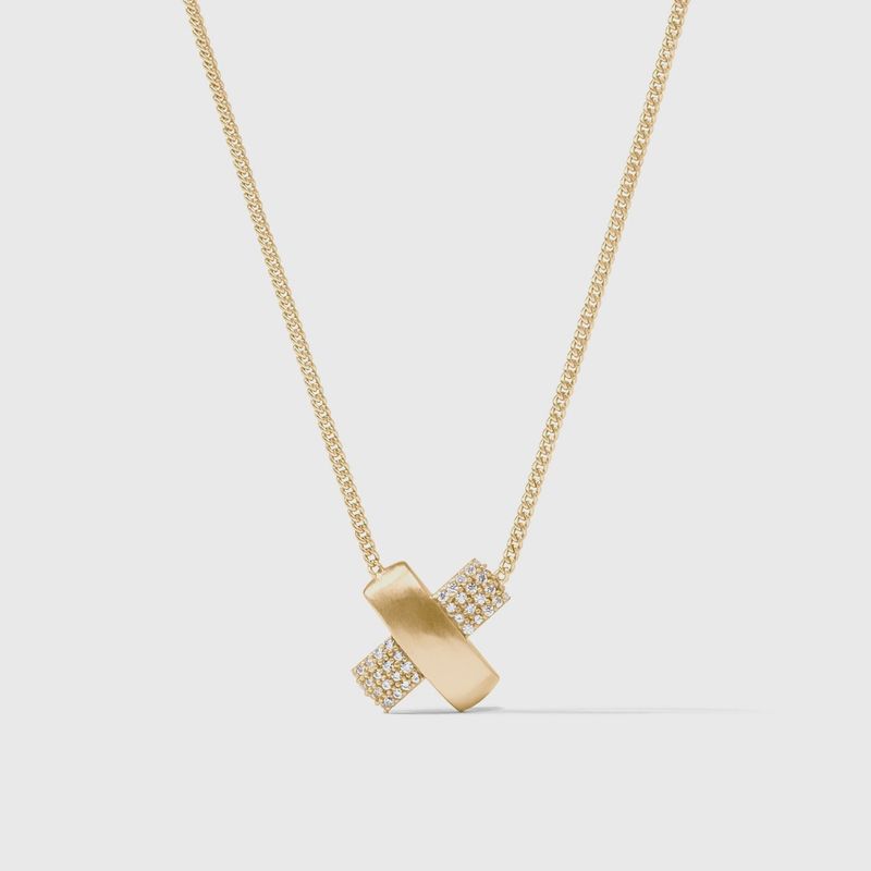 Julie Vos Catalina pavé bar necklace in 24K gold with cubic zirconia stones on a neutral background