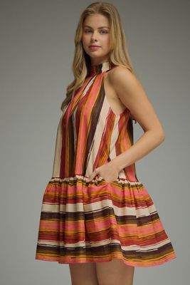 Brown Combo Stripe Print Sleeveless Mini Dress