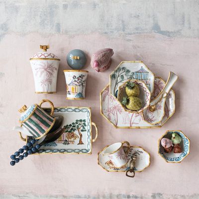 Hand-Painted Stoneware Baker with House and Trees