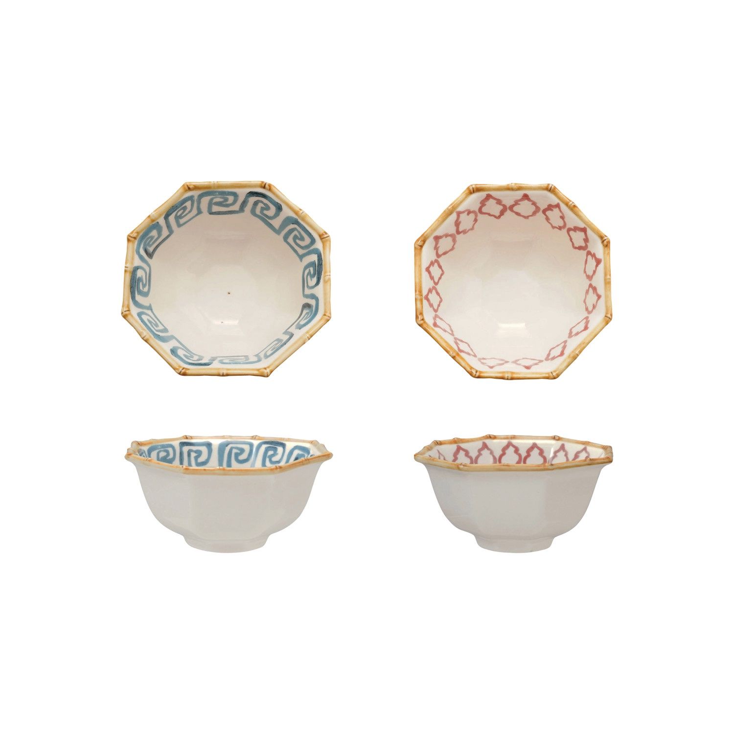 Hand-Painted Stoneware Octagon Shaped Bowl