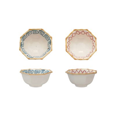 Hand-Painted Stoneware Octagon Shaped Bowl