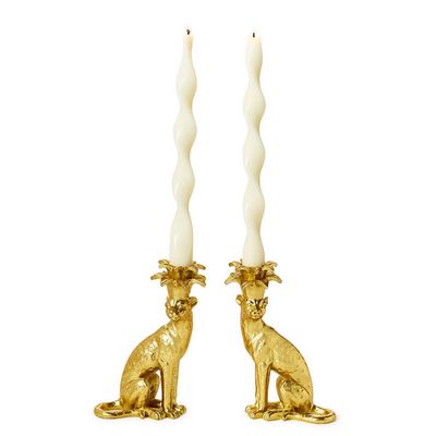 Gold Leopard Tapered Candlestick Candleholders