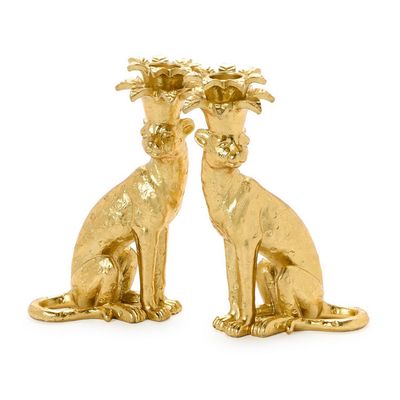 Gold Leopard Tapered Candlestick Candleholders
