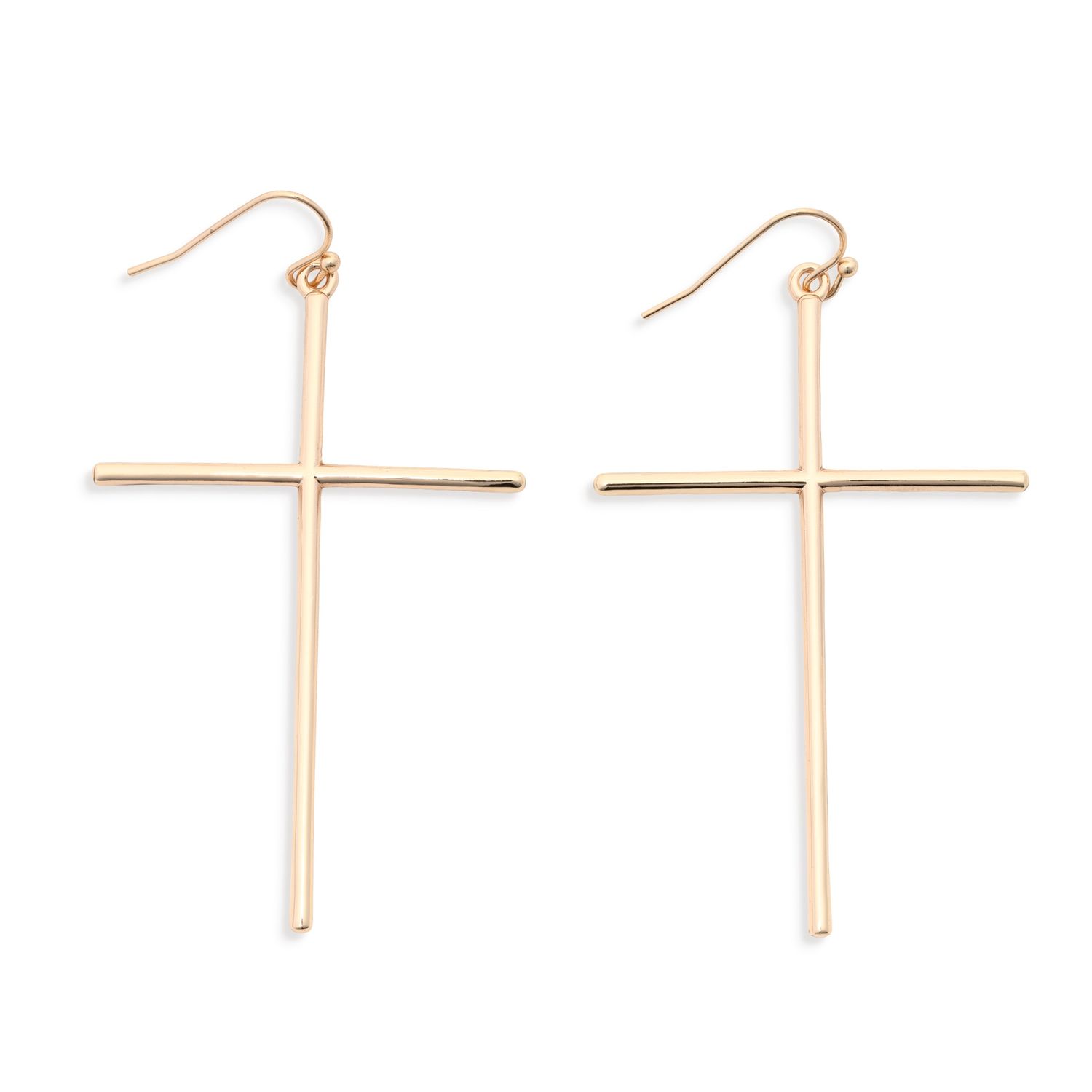 Mary- Long cross gold earrings, 2.5"
