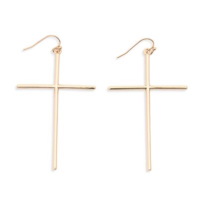 Mary- Long cross gold earrings, 2.5"