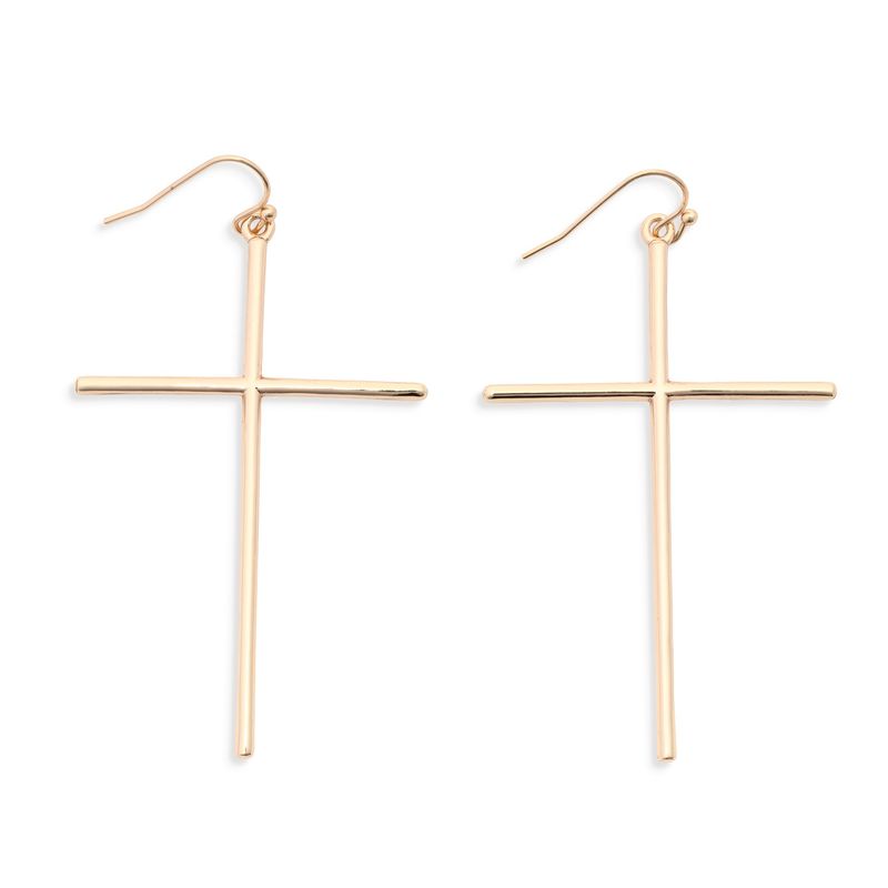 Mary- Long cross gold earrings, 2.5"