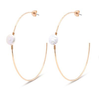 Louise-Gold Hammered Oversized Hoop with Small Coin
