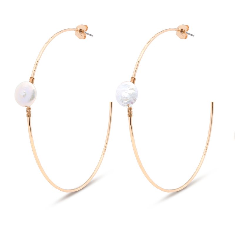Louise-Gold Hammered Oversized Hoop with Small Coin