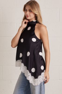 Polka Dot Lace Halter Sleeveless Top